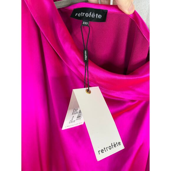 Retrofete Elio Mini Dress Satin Off Shoulder Long Sleeve Party Evening Pink XXS - Picture 13 of 13